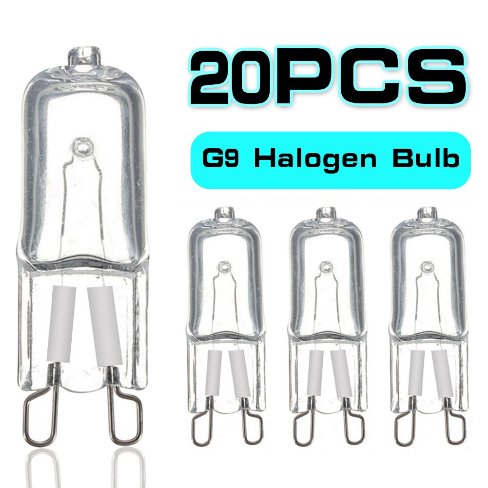 20pcs 220-240V Warm White 20W 25W 40W 60W G9 Halogen Bulbs Bi-Pin Crystal Lamp Lights Chandeliers High Quality indoor lighting